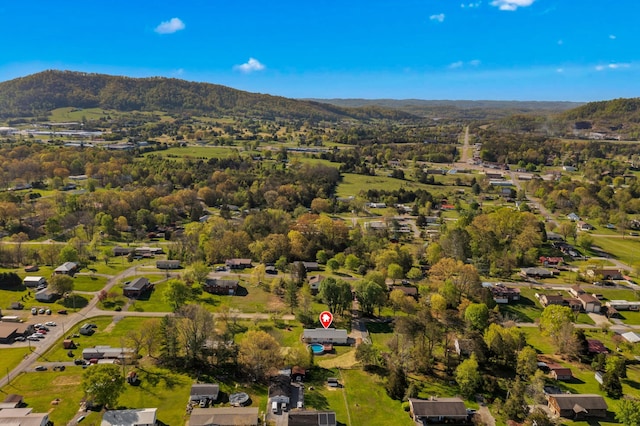 drone / aerial view featuring a mountain view