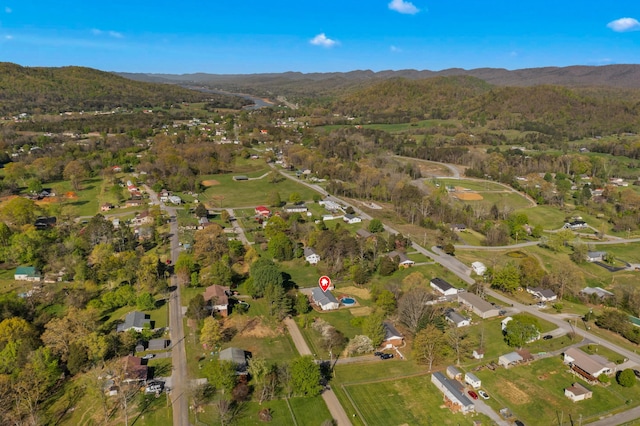 bird's eye view with a mountain view
