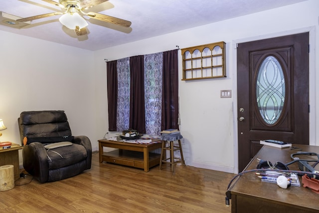 3084 Sherm Mountain Rd, Sneedville, TN 37869 - entryway with light wood-style floors, ceiling fan, and baseboards