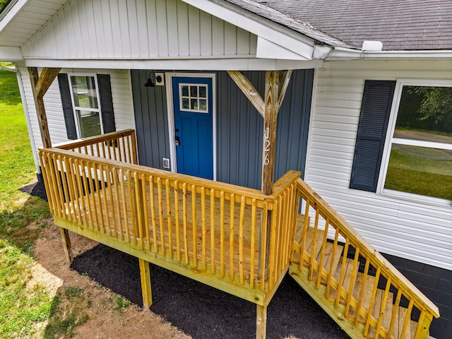 126 Double Cave Rd, Rutledge, TN 37861 - property entrance featuring roof with shingles and board and batten siding