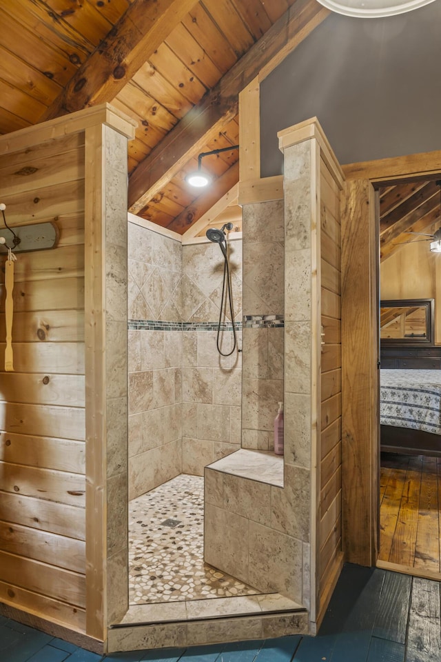 7868 Saint Clair Rd, Whitesburg, TN 37891 - full bath featuring tiled shower and wooden ceiling