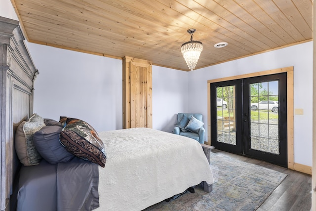 7868 Saint Clair Rd, Whitesburg, TN 37891 - bedroom featuring wood ceiling, french doors, access to outside, wood finished floors, and baseboards