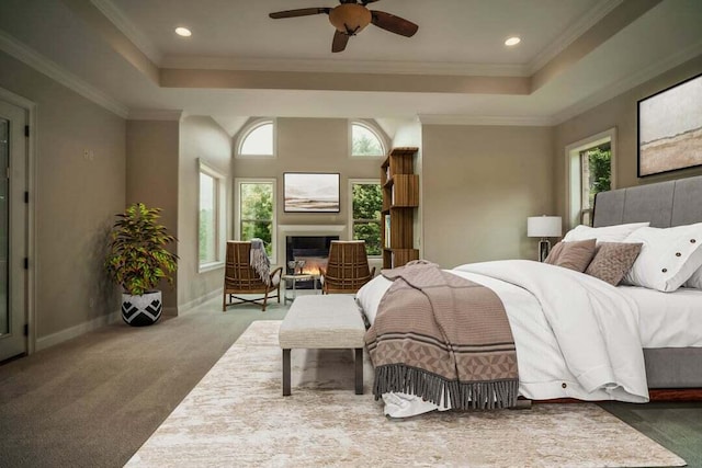 118 Luxury Ln, Dandridge, TN 37725 - bedroom with a tray ceiling, carpet floors, multiple windows, recessed lighting, and ornamental molding