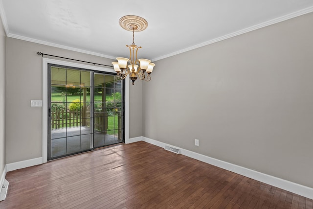 5715 Academy Dr, Morristown, TN 37814 - empty room featuring a chandelier, baseboards, ornamental molding, and wood-type flooring