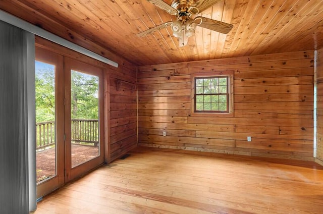 1370 Flat Woods Rd, Dandridge, TN 37725 - spare room featuring wooden ceiling, a ceiling fan, healthy amount of natural light, light wood-type flooring, and wooden walls