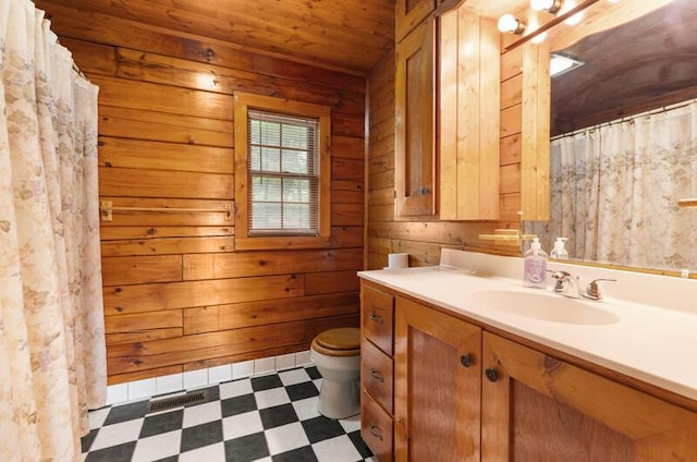 1370 Flat Woods Rd, Dandridge, TN 37725 - full bath with tile patterned floors, vanity, wood walls, and wood ceiling