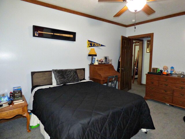 2115 Rambling Rose Ln, Jefferson City, TN 37760 - bedroom featuring carpet floors, ornamental molding, and ceiling fan