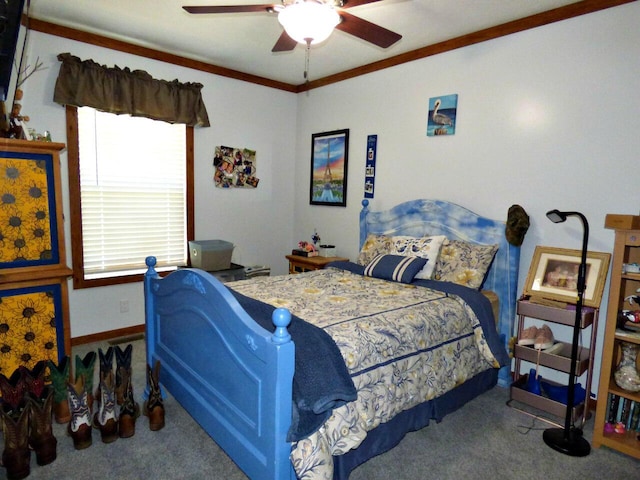 2115 Rambling Rose Ln, Jefferson City, TN 37760 - bedroom with baseboards, carpet floors, ornamental molding, and a ceiling fan