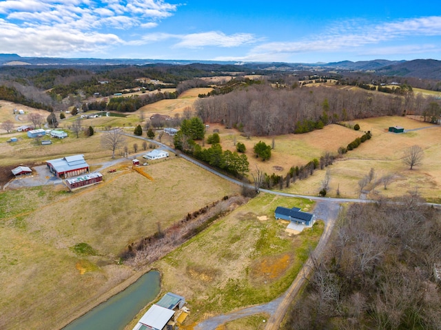 drone / aerial view with a rural view and a mountain view