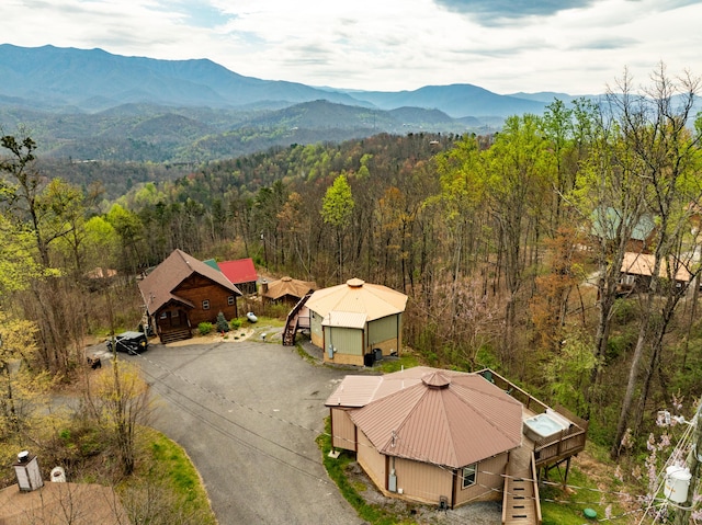 birds eye view of property featuring a mountain view