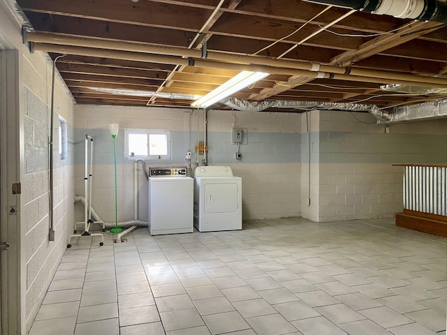 basement featuring washer and dryer