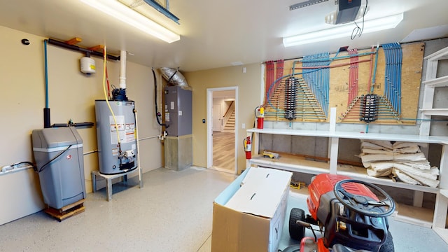 interior space with water heater and heating unit