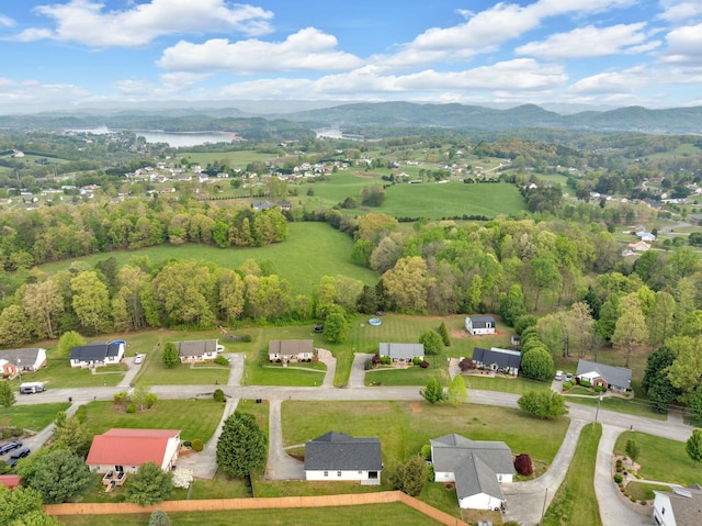 aerial view with a water and mountain view