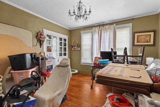 323 Pauline Ave, Morristown, TN 37813 - office with hardwood / wood-style flooring, ornamental molding, baseboards, and a chandelier