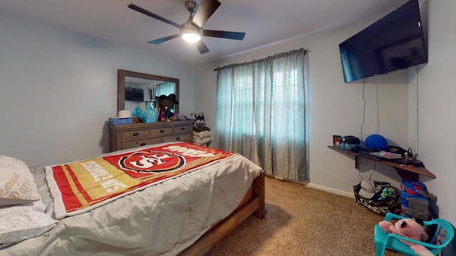 bedroom with carpet flooring and ceiling fan