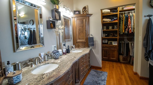 bathroom featuring hardwood / wood-style flooring and vanity