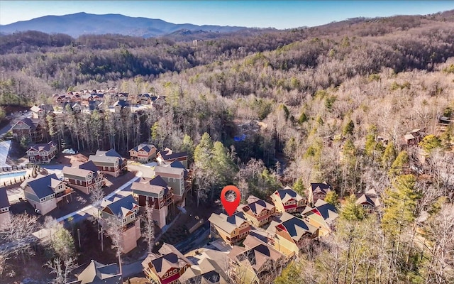 birds eye view of property featuring a mountain view