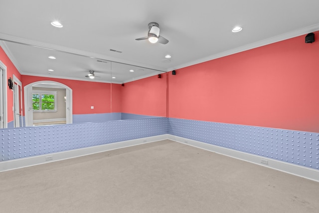 1647 Talon Ct, Talbott, TN 37877 - carpeted empty room featuring ceiling fan, crown molding, recessed lighting, and baseboards