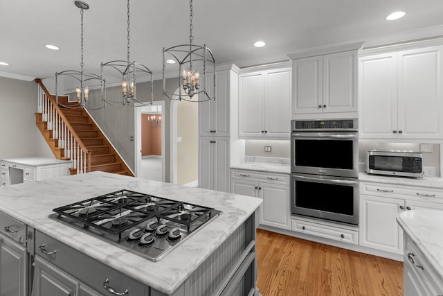 1647 Talon Ct, Talbott, TN 37877 - kitchen with appliances with stainless steel finishes, a chandelier, gray cabinets, recessed lighting, and white cabinetry