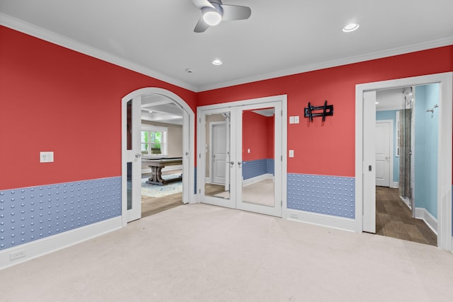 1647 Talon Ct, Talbott, TN 37877 - carpeted spare room featuring ornamental molding, arched walkways, a ceiling fan, recessed lighting, and baseboards