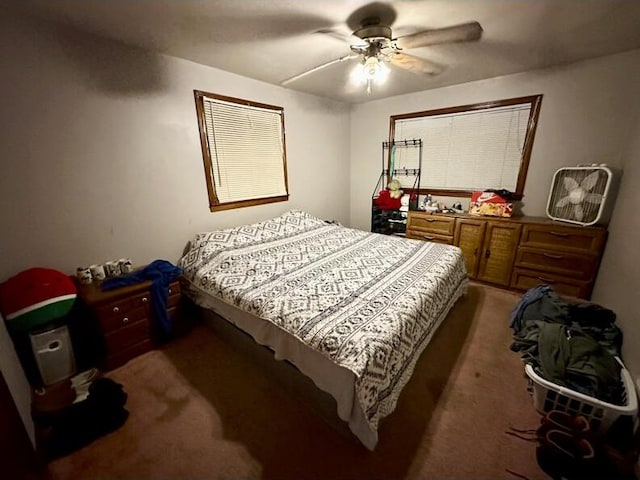 bedroom featuring carpet floors and ceiling fan