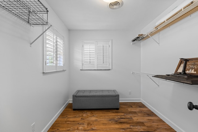 walk in closet featuring dark hardwood / wood-style flooring