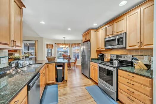 784 Constitution Dr, Jefferson City, TN 37760 - kitchen featuring stainless steel appliances, tasteful backsplash, light wood-style floors, a sink, and a peninsula
