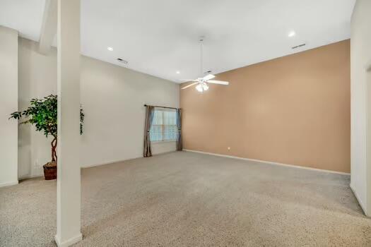 784 Constitution Dr, Jefferson City, TN 37760 - carpeted empty room with recessed lighting, visible vents, ceiling fan, and baseboards