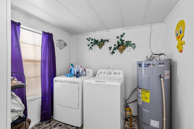 245 Fox Branch Rd, Kyles Ford, TN 37765 - washroom featuring electric water heater, washing machine and clothes dryer, and a textured ceiling