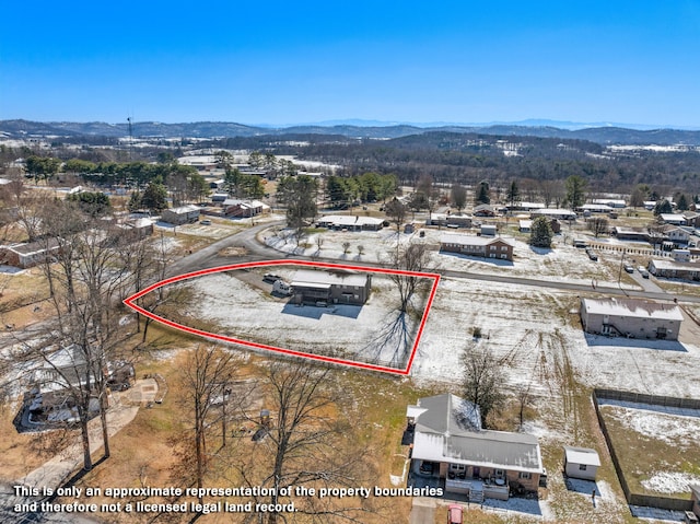 birds eye view of property featuring a mountain view