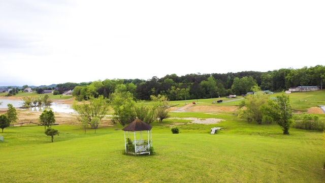 view of community with a water view