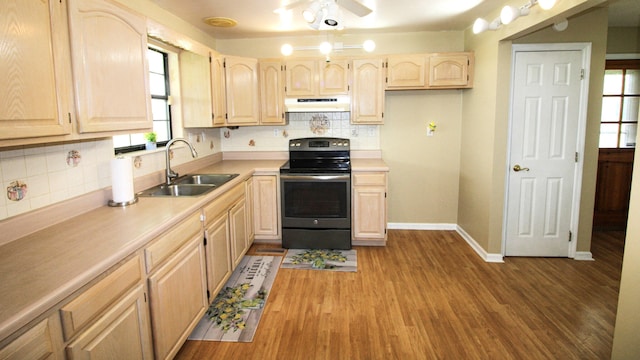 2131 Ted Moore Rd, Dandridge, TN 37725 - kitchen with black / electric stove, light brown cabinetry, healthy amount of natural light, and under cabinet range hood