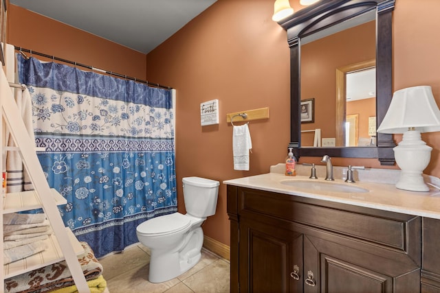 2224 Ted Moore Rd, Dandridge, TN 37725 - full bathroom with tile patterned floors, toilet, vanity, curtained shower, and baseboards