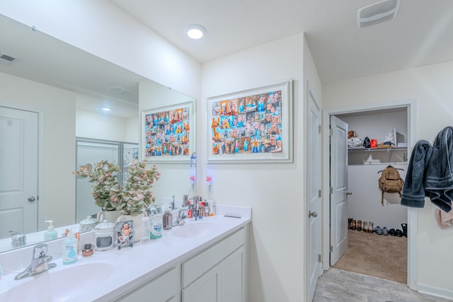 bathroom featuring vanity and walk in shower