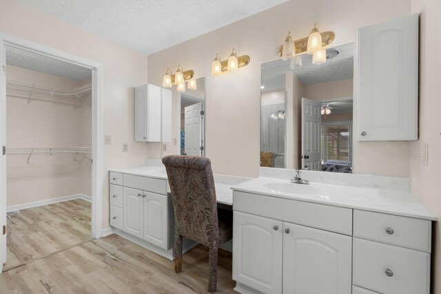 1114 Lake Ridge Dr, Dandridge, TN 37725 - bathroom featuring vanity, wood finished floors, a textured ceiling, a spacious closet, and a shower