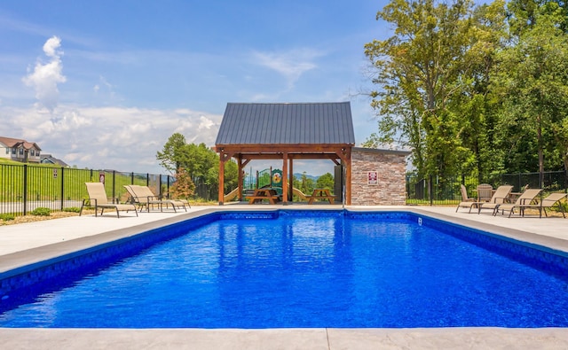 view of pool with a gazebo and a patio area