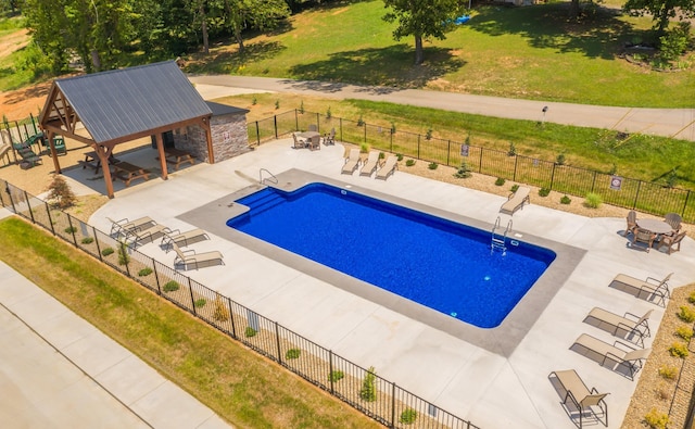 view of pool with a gazebo, a yard, and a patio area