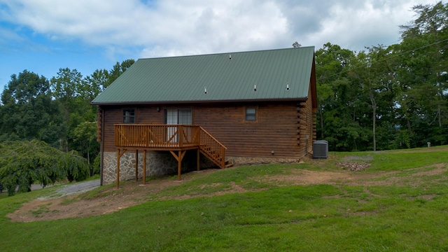 158 Delph Ln, Mooresburg, TN 37811 - back of property featuring a wooden deck, a yard, stairs, and a metal roof