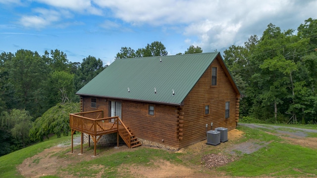 158 Delph Ln, Mooresburg, TN 37811 - rear view of property featuring log siding, a deck, stairway, and a metal roof