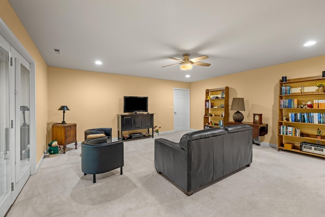 117 Tahlequah Ln, Loudon, TN 37774 - living area with a ceiling fan, light colored carpet, recessed lighting, and baseboards