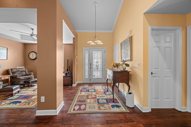117 Tahlequah Ln, Loudon, TN 37774 - entryway with a chandelier, crown molding, baseboards, and wood finished floors