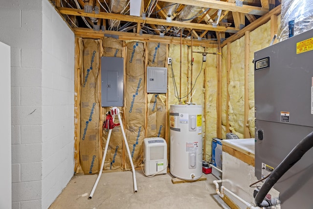 117 Tahlequah Ln, Loudon, TN 37774 - utility room with water heater, electric panel, and heating unit