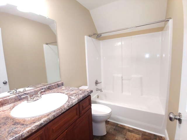 2015 Brights View Ln, Morristown, TN 37814 - bathroom featuring vanity, shower / bathtub combination, and lofted ceiling