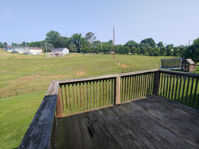 2015 Brights View Ln, Morristown, TN 37814 - wooden terrace with a trampoline, a fenced backyard, and view of scattered trees