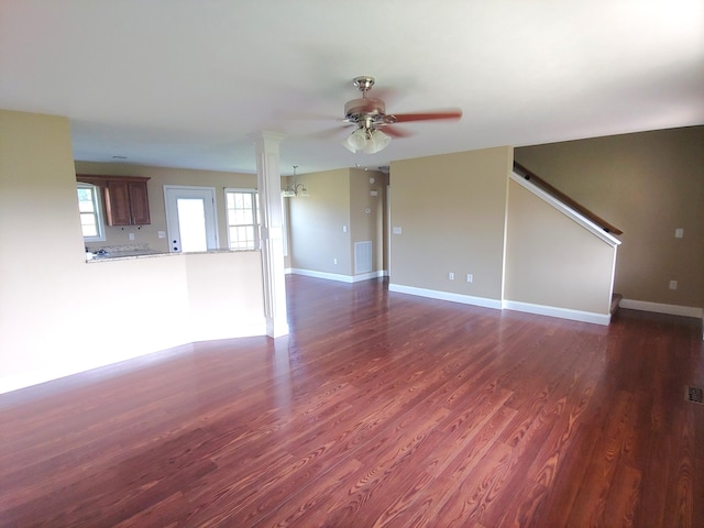 2015 Brights View Ln, Morristown, TN 37814 - unfurnished living room featuring a ceiling fan and dark wood-style floors
