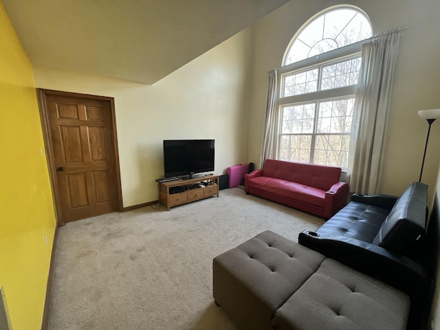 living room featuring light carpet