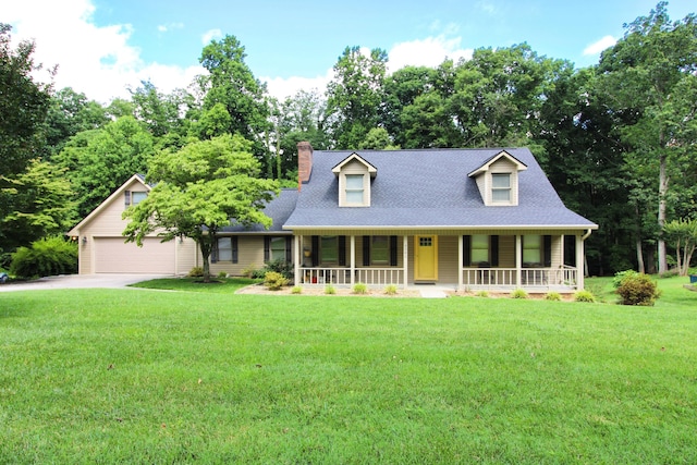 5780 Catawba Ln, Morristown, TN 37814 - cape cod house with covered porch, a front lawn, concrete driveway, and a chimney