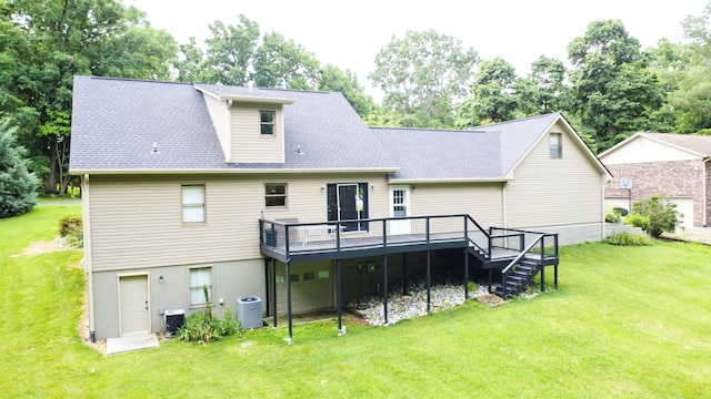 5780 Catawba Ln, Morristown, TN 37814 - rear view of property with a deck, a lawn, stairs, and a garage