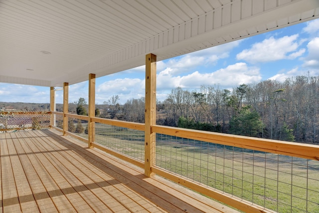 wooden terrace featuring a lawn