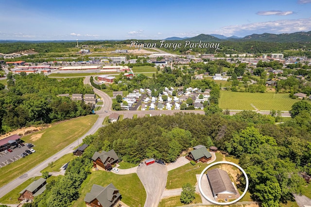 bird's eye view with a mountain view
